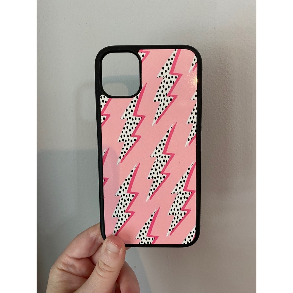 iPhone 11 Case Unisex OS Pink Lightning Bolt Polka Dot Graphic